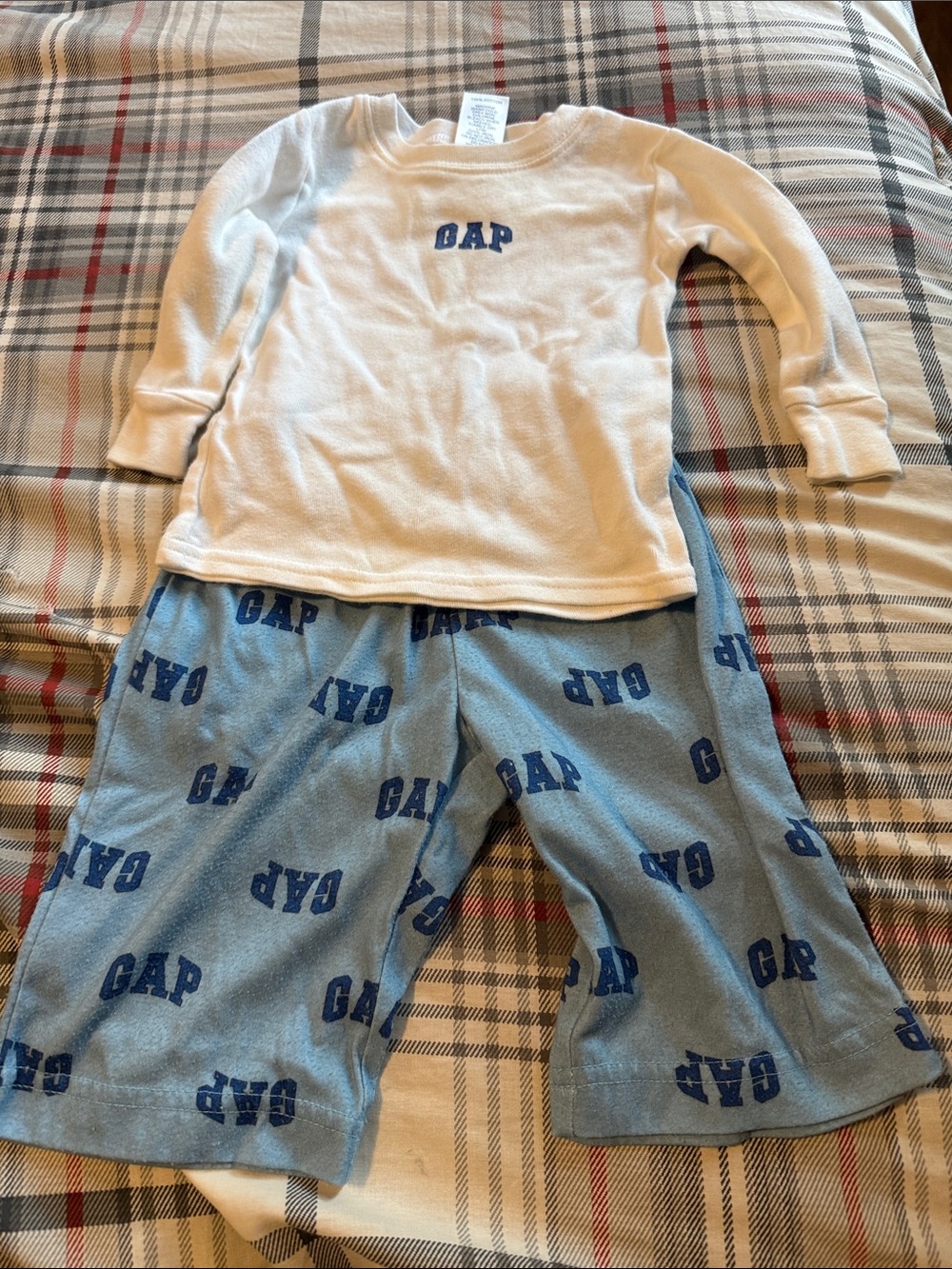 GAP White Top and Light Blue Logo Pajama Set